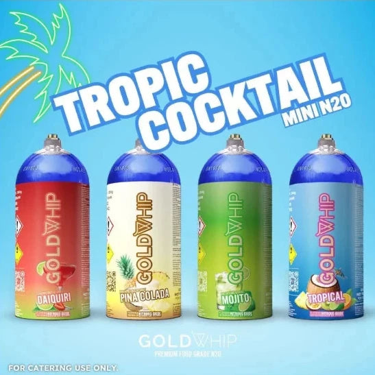 Cocktail Flavoured Nitrous Oxide Mini Tanks by GoldWhip – Case of 20 – Four Flavours